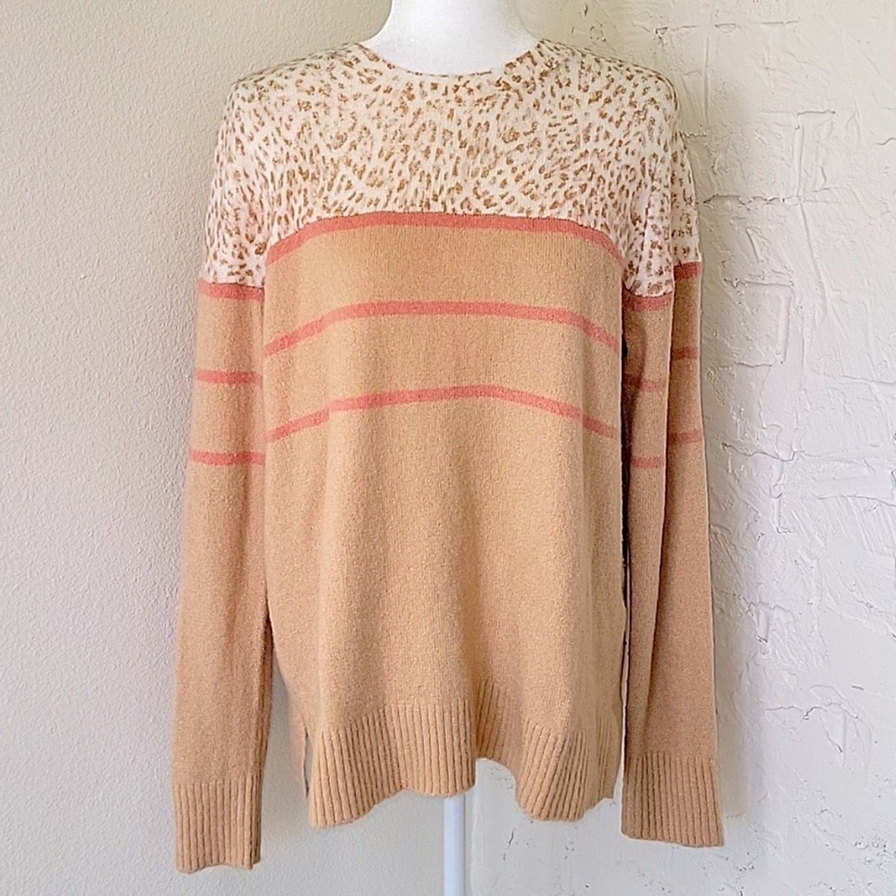 BeachLunchLounge Sweater Crew Neck Longsleeve Animal Print Stripe Pink S Small
